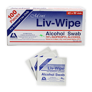 Alcohol Swabs, Liv-Wipe Mini , Prep Pad, 70 Percent Isopropyl Alcohol Sanitiser, 65 x 30mm, 100/Box